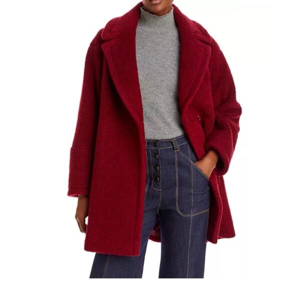 ICONS Cinzia Rocca Wool Teddy Pea Coat Women Brick Red - Picture 4 of 10